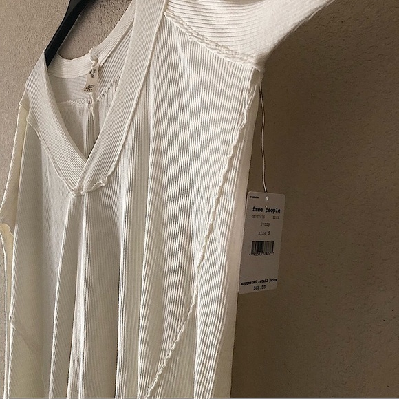 Free People We The Free Ivory Long Sleeve Cotton V Neck Top - Picture 10 of 16